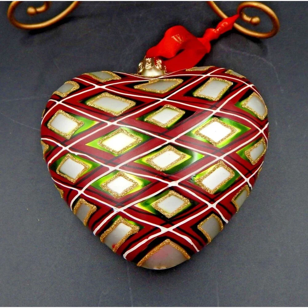 Waterford Holiday Heirlooms Plaid Heart Large Ornament Christmas 153809 Hanger